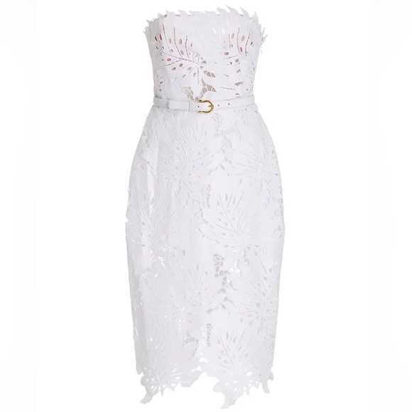 Chic Strapless White Lace Midi Dress - Picture 3 of 6